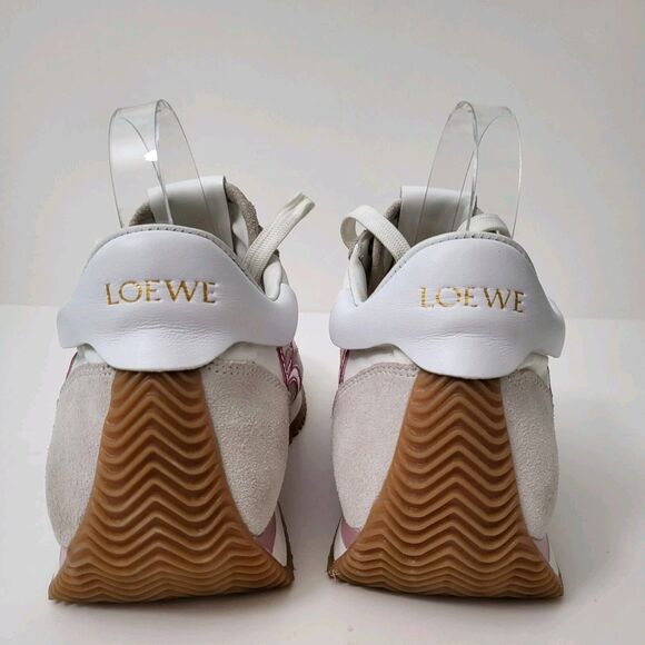 LOEWE Flow Runner Sneakers Womens 7 EU38 Nylon Suede Leather Trainers White Pink - Picture 4 of 12